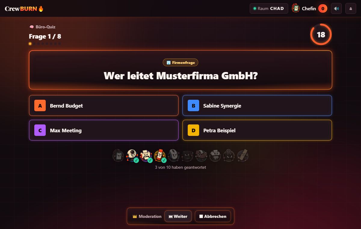 Quizfrage mit dem Abzeichen Firmenfrage über die eigene Firma